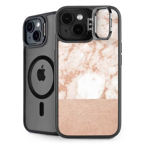 White Rose Gold Marble iPhone 15 Plus Kickstand Case